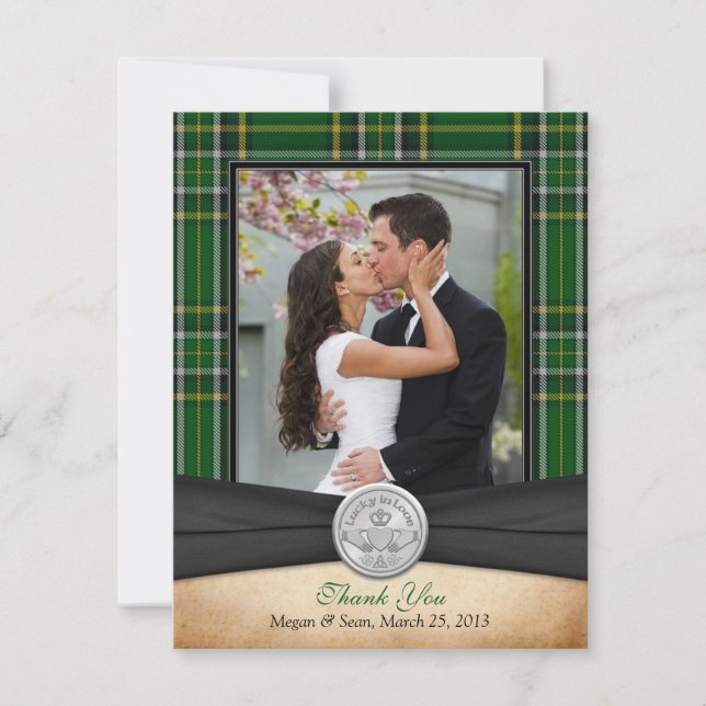 Irish Tartan Celtic Claddagh Wedding Vielen Dank Dankeskarte (Vorderseite)