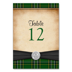 Irish Tartan Claddagh Celtic Wedding Table Card Tischnummer