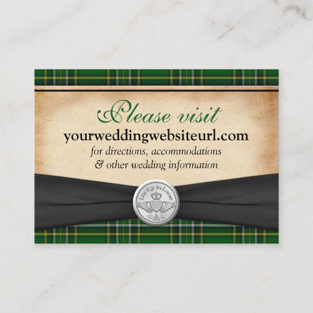 Irish Tartan Claddagh Wedding Website Insert Card (Vorderseite)