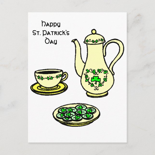 Irish Tea Set Happy St. Patrick's Day Postcard Postkarte (Vorderseite)