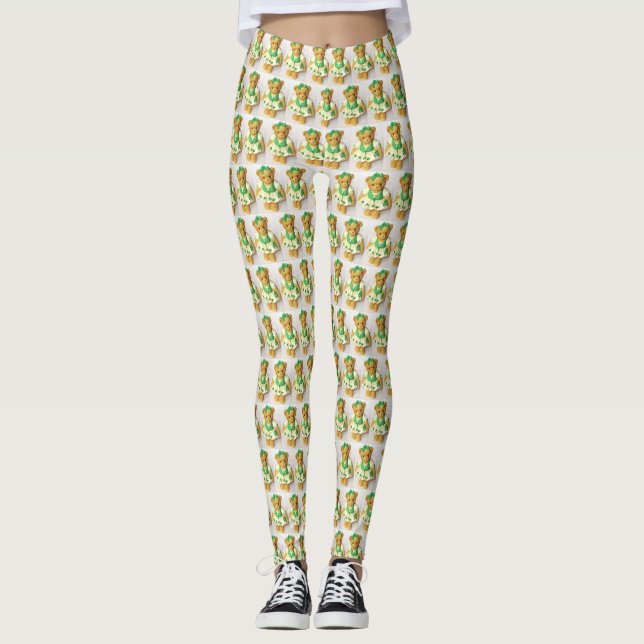 Irish Teddy Bear St. Pat'ricks Day Print Leggings (Vorderseite)