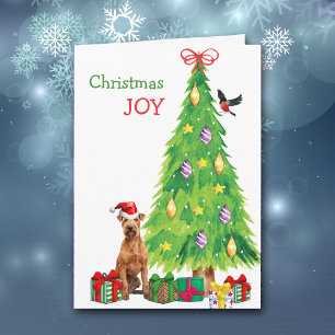 Irish Terrier Dog, Bird and Christmas Tree Feiertagskarte
