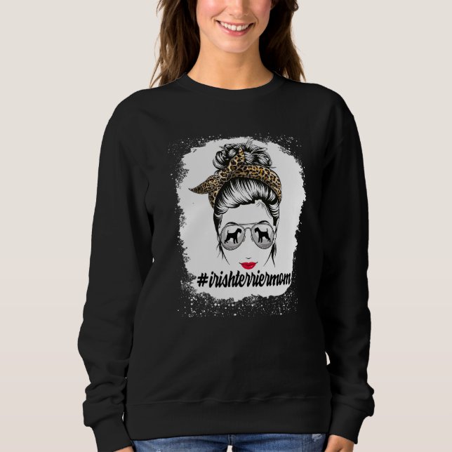 Irish Terrier Dog Mama Bleached Messy Bun Leopard  Sweatshirt (Vorderseite)