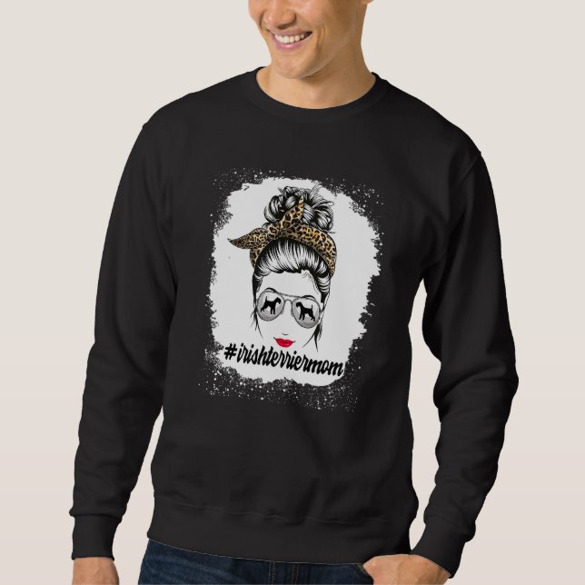 Irish Terrier Dog Mama Bleached Messy Bun Leopard  Sweatshirt (Vorderseite)