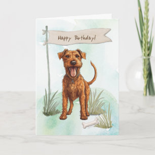 Irish Terrier Dog Outdoor under Birthday Sign Karte
