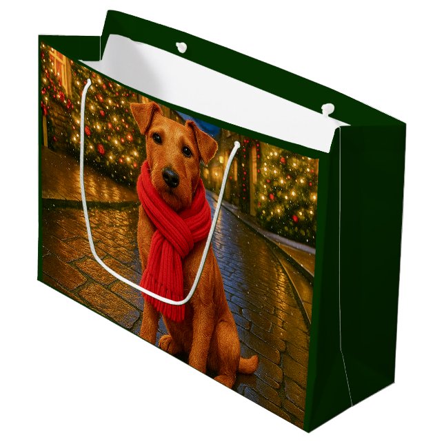 Irish Terrier Holiday  Große Geschenktüte (Vorderseite Schrägansicht)