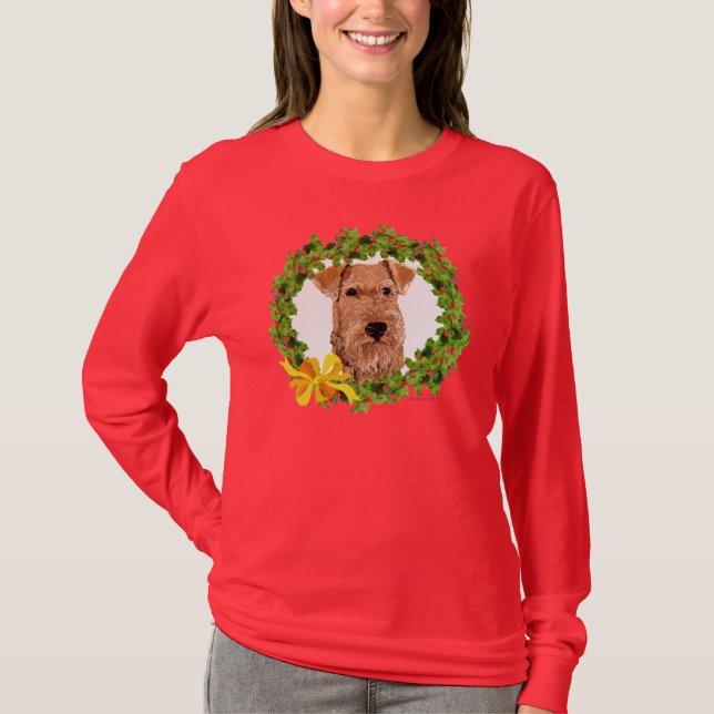 Irish Terrier Holly Wreath T-Shirt (Vorderseite)