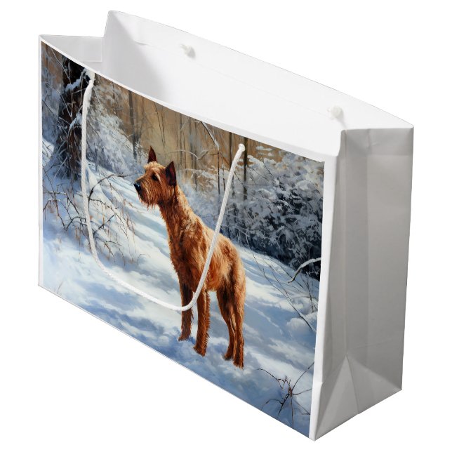Irish Terrier Let It Snow Weihnachten Große Geschenktüte (Vorderseite Schrägansicht)
