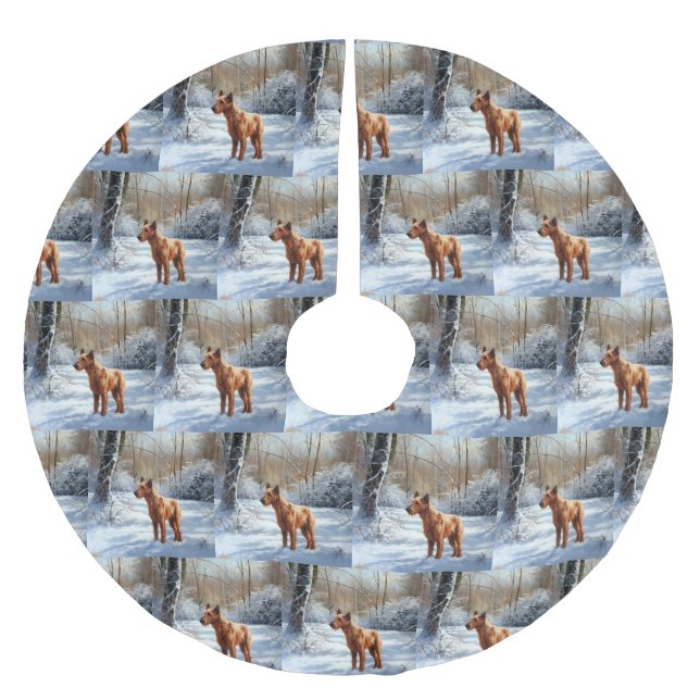 Irish Terrier Let It Snow Weihnachten Polyester Weihnachtsbaumdecke (Vorderseite)