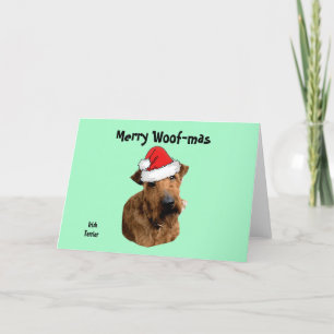 Irish Terrier mit einem Weihnachtsmann-Hut   Feiertagskarte