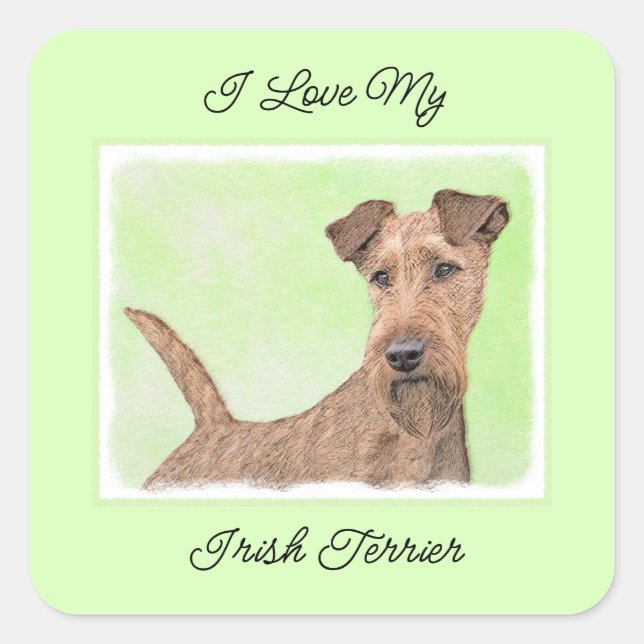Irish Terrier Painting - Niedliche Original Dog Ar Quadratischer Aufkleber (Vorderseite)