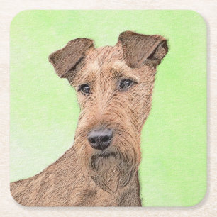 Irish Terrier Painting - Niedliche Original Dog Ar Rechteckiger Pappuntersetzer