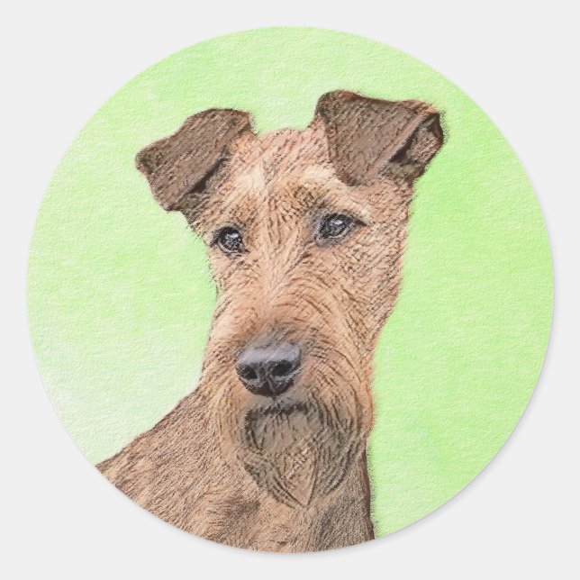 Irish Terrier Painting - Niedliche Original Dog Ar Runder Aufkleber (Vorderseite)