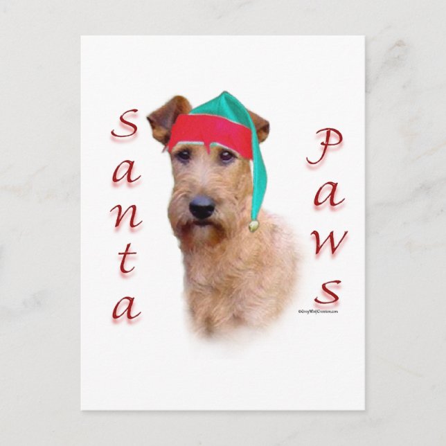 Irish Terrier Santa Paws Feiertagspostkarte (Vorderseite)