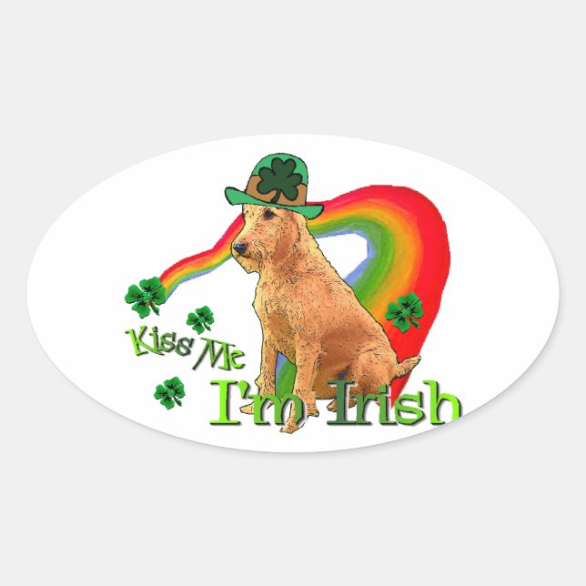 Irish Terrier St Patricks Day Ovaler Aufkleber (Vorderseite)