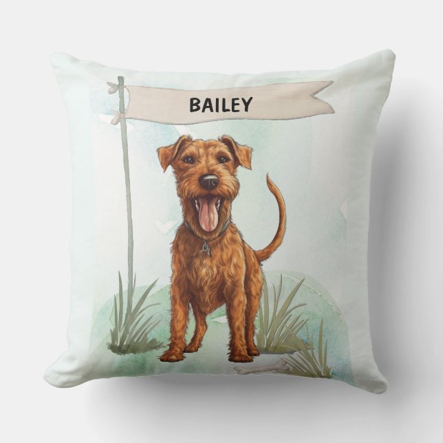 Irish Terrier Watercolor Personalized Dog Kissen (Vorderseite)
