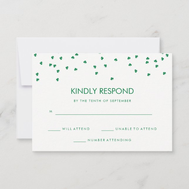 Irish Theme Kleeblatt Confetti | Hochzeitsreaktion RSVP Karte (Vorderseite)