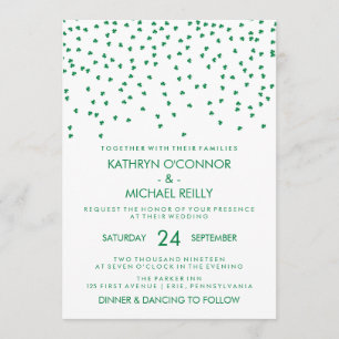 Irish Theme Wedding Kleeblatt Confetti auf Weiß Einladung