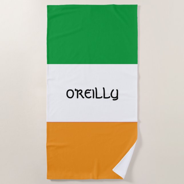 Irish Tricolor Flag Ireland mit Name Strandtuch (Vorderseite)