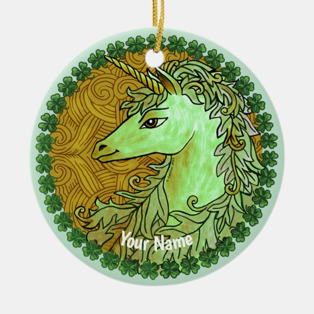 Irish Unicorn Keramik Ornament (Vorne)