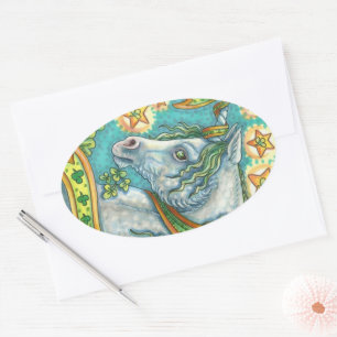 IRISH UNICORN, ST. PATRICK'S DAY FANTASY HORSE OVALER AUFKLEBER