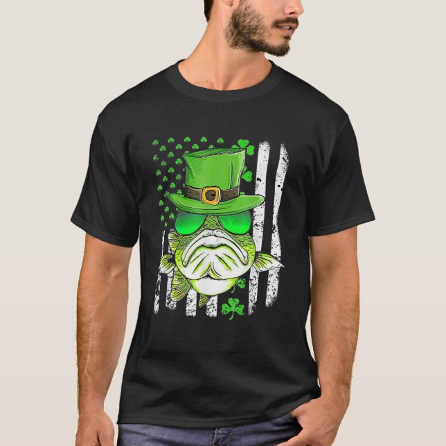 Irish US American Flag Fischen St Patricks Da T-Shirt (Vorderseite)