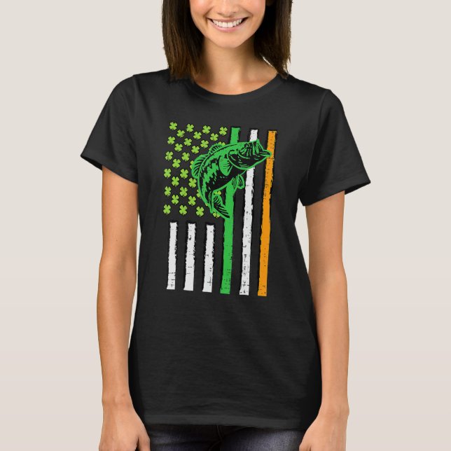 Irish US American Flag Fishing Fish St Patricks Da T-Shirt (Vorderseite)