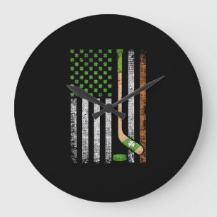 Irish USA Flag Leprechaun Lucky Hockey St Patrick Große Wanduhr
