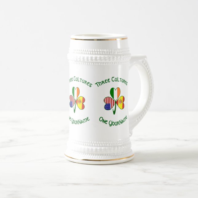 Irish USA Flaggen Kleeblatt Personalisiert Bierglas (VorderseiteRechts)