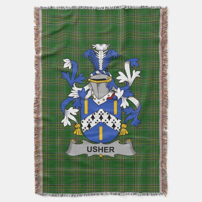 Irish Usher Coat of Arms Familienwappen Irland Decke (Vorderseite Vertikal)