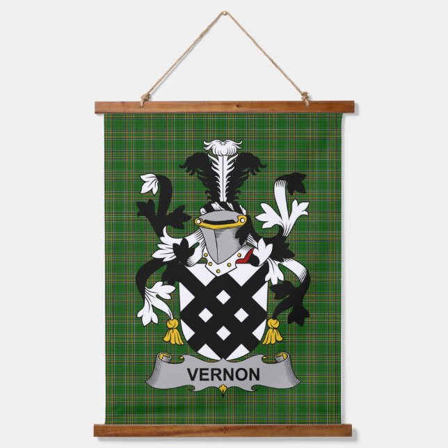 Irish Vernon Coat of Arms Family Crest Wandteppich Mit Holzrahmen (Vorderseite)