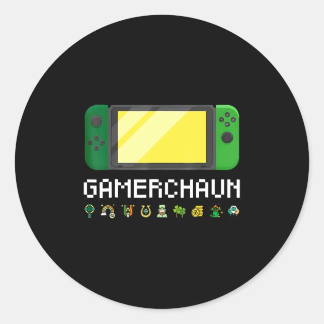 Irish Video Game Controller Leprechaun Boys St Pat Runder Aufkleber (Vorderseite)