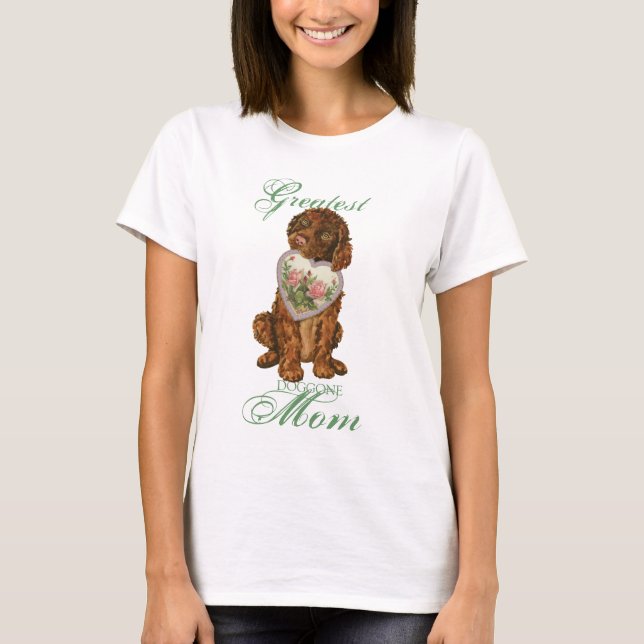 Irish Water Spanel Herz Mama T-Shirt (Vorderseite)
