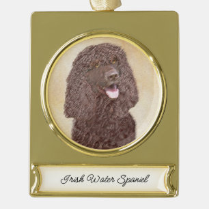 Irish Water Spanel Painting - Original Dog Art Banner-Ornament Gold