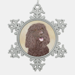 Irish Water Spanel Painting - Original Dog Art Schneeflocken Zinn-Ornament