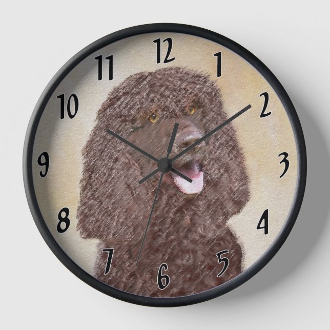 Irish Water Spanel Painting - Original Dog Art Uhr (Vorderseite)