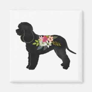 Irish Water Spaniel Dog Boho Floral Silhouette Magnet
