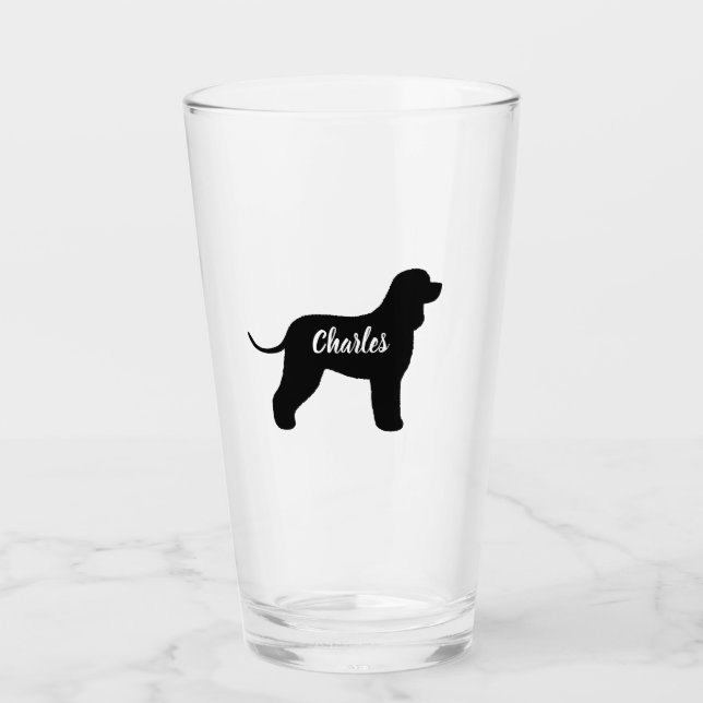 Irish Water Spaniel Hunde Silhouette Personalisier Glas (Vorderseite)