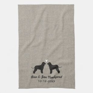 Irish Water Spaniel Silhouetten mit Herz Geschirrtuch
