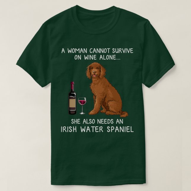 Irish Water Spanisch und Wein Funny Dog  T-Shirt (Design vorne)