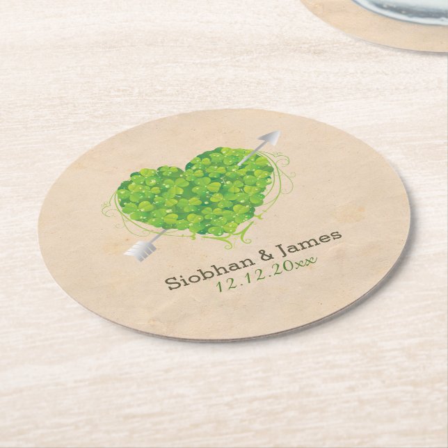 Irish Wedding Kleeblatt Heart Runder Pappuntersetzer (Angewinkelt)