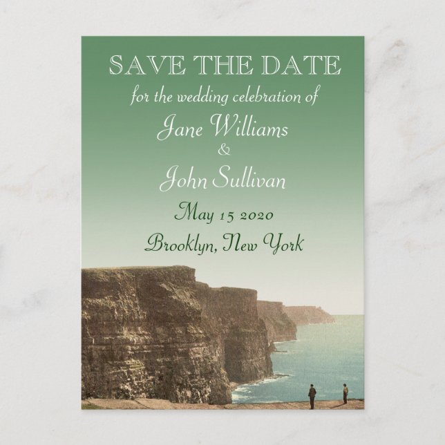 Irish Wedding Theme Cliffs of Moher Save the Date Ankündigungspostkarte (Vorderseite)