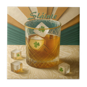 Irish Whiskey Tumbler Shamrock Eis "Sláinte!" Fliese