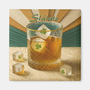Irish Whiskey Tumbler Shamrock Eis "Sláinte!" Magnet