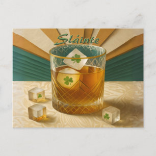Irish Whiskey Tumbler Shamrock Eis "Sláinte!" Postkarte