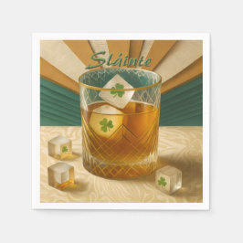 Irish Whiskey Tumbler Shamrock Ice "Sláinte!" Serviette
