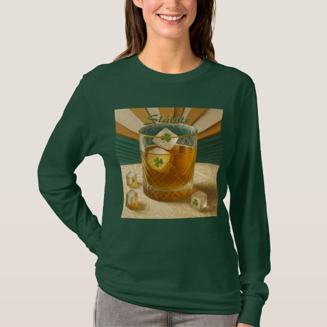 Irish Whiskey Tumbler Shamrock Ice "Sláinte!" T-Shirt (Vorderseite)