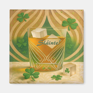 Irish Whiskey Tumbler Shamrocks "Sláinte!" Magnet