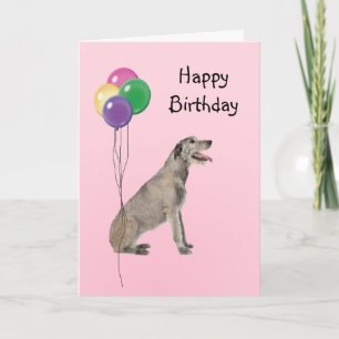 Irish Wolfhound, Birthday Balloons Karte