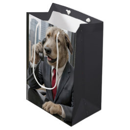 Irish Wolfhound Businessman spricht telefonisch Mittlere Geschenktüte